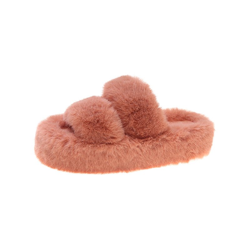 hot sale Winter Home fleece lined Slippers Shoes Ladies Cross Female Open Toe Slides Women Maomao slippers female
