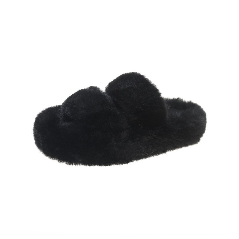 hot sale Winter Home fleece lined Slippers Shoes Ladies Cross Female Open Toe Slides Women Maomao slippers female