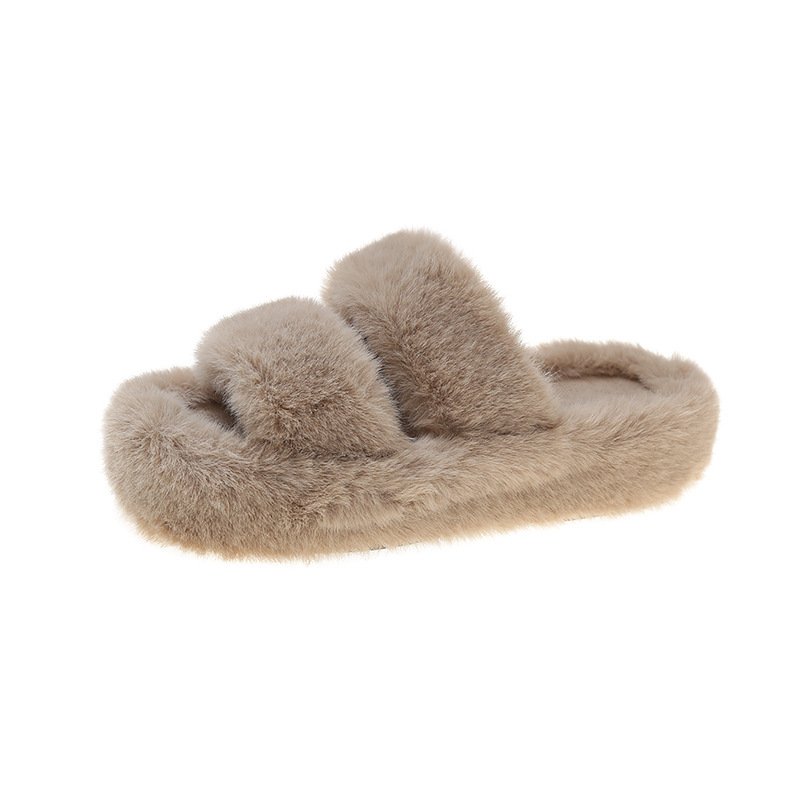 hot sale Winter Home fleece lined Slippers Shoes Ladies Cross Female Open Toe Slides Women Maomao slippers female