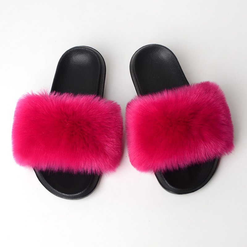 Women's Fur Slippers Plush faux fox raccoon fur slide women fluffy racoon fur slipper scandals shoes
