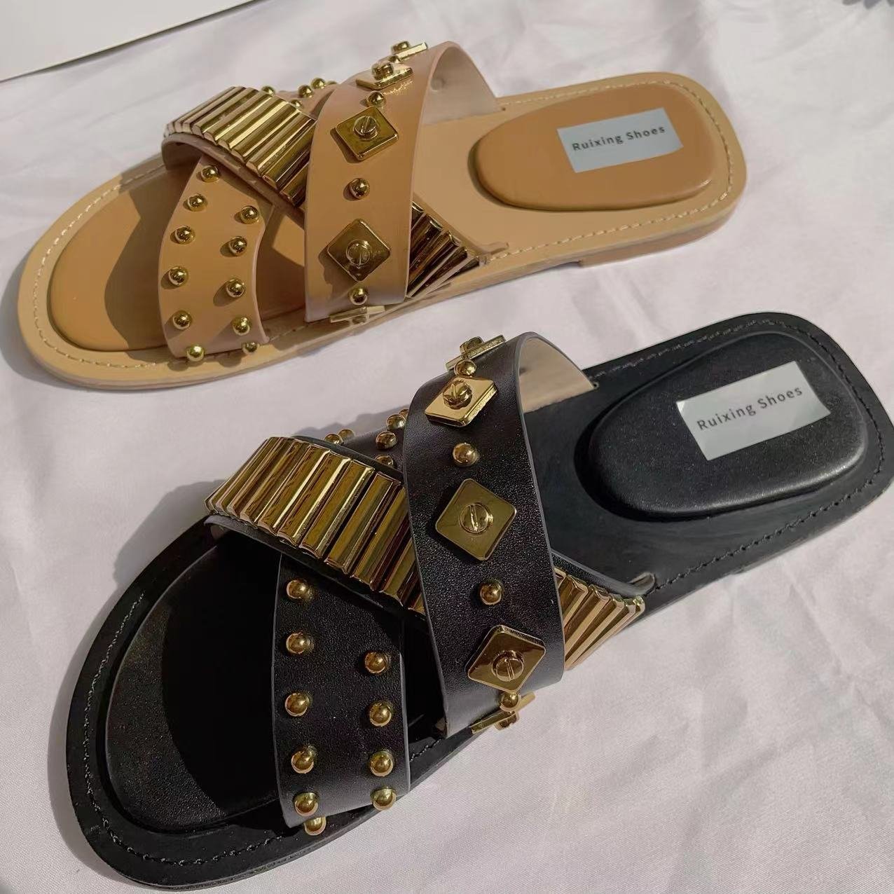 2024 ZA flat shoes the latest popular slides slippers thick soles fancy flat slippers for women