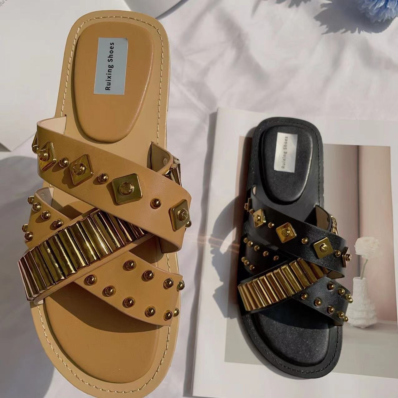 2024 ZA flat shoes the latest popular slides slippers thick soles fancy flat slippers for women