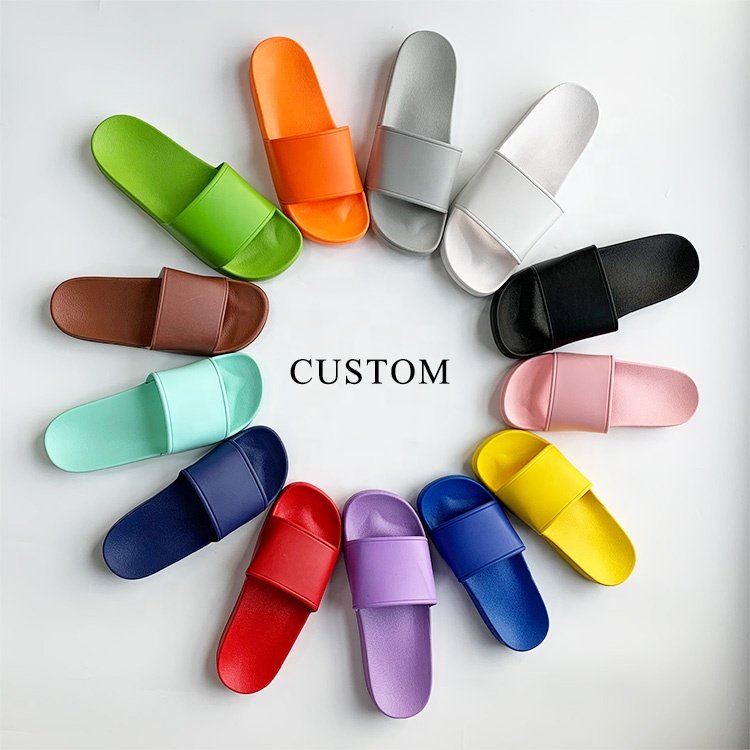slippers manufacturer black PVC flat soft comfy slide, multi colors custom logo man shoes, customized sandals for men women