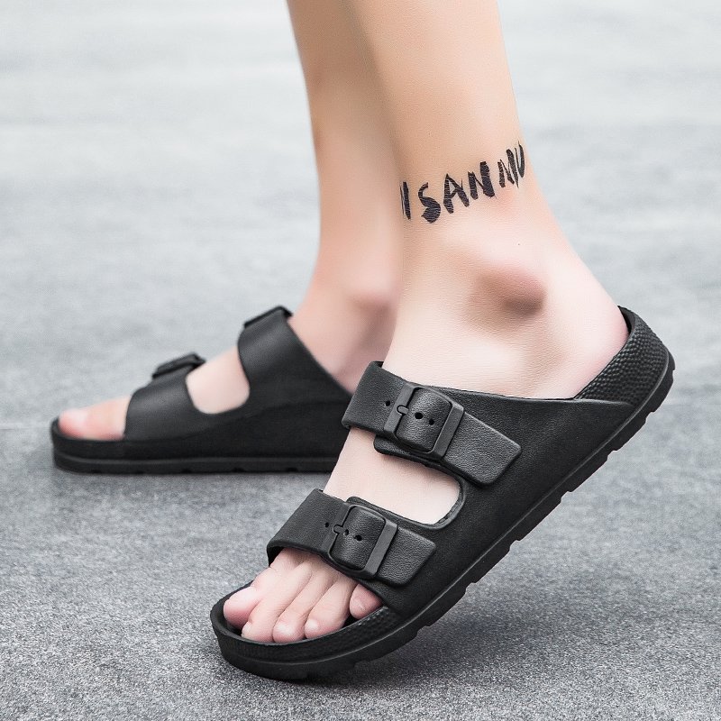 Men's Summer Open Toe Brand Simple Sandals Double Buckle Non-Slip Comfortable Breathable Light Weight Soft EVA Slides Slippers