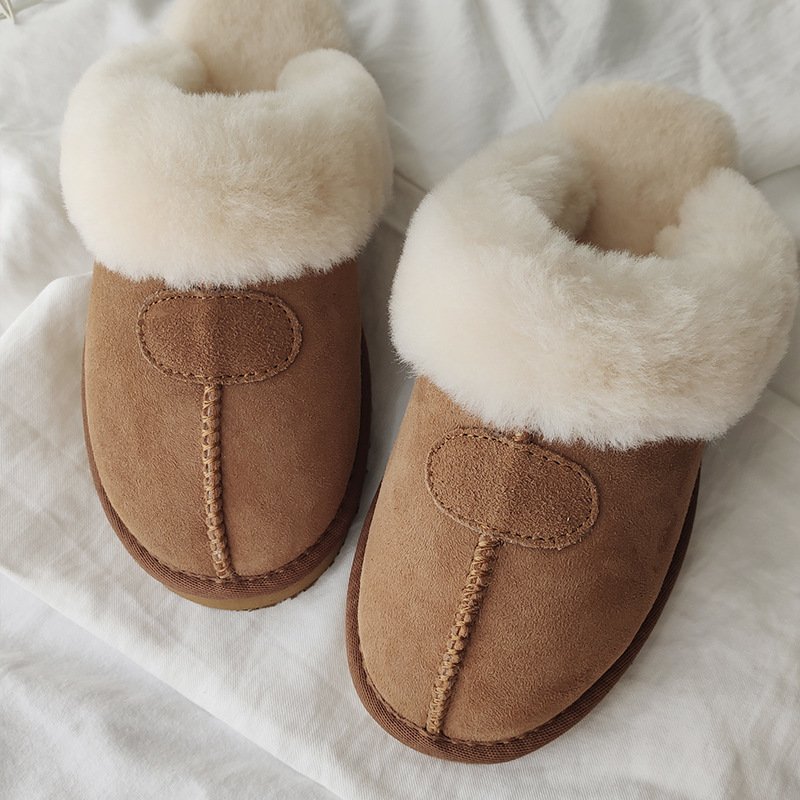 Factory Custom logo fluffy Winter Austrailan fuzzy home merino wool slides women warm fashion double face sheepskin fur slippers