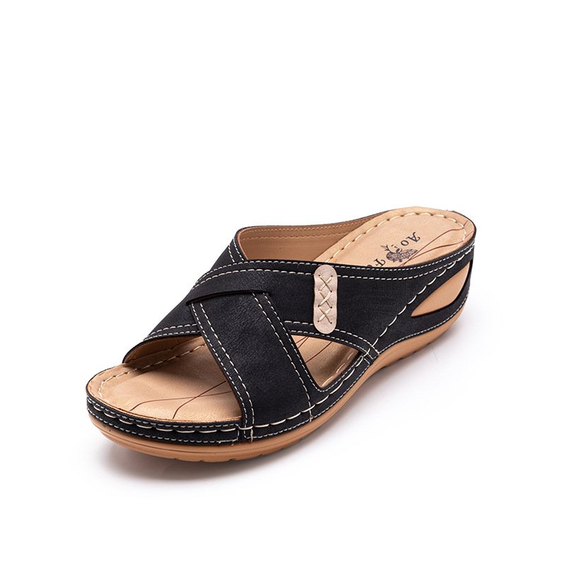 2024 Platform Slipper Wedge Heels Slip On Cross Strap Women's PU Slides Sandals