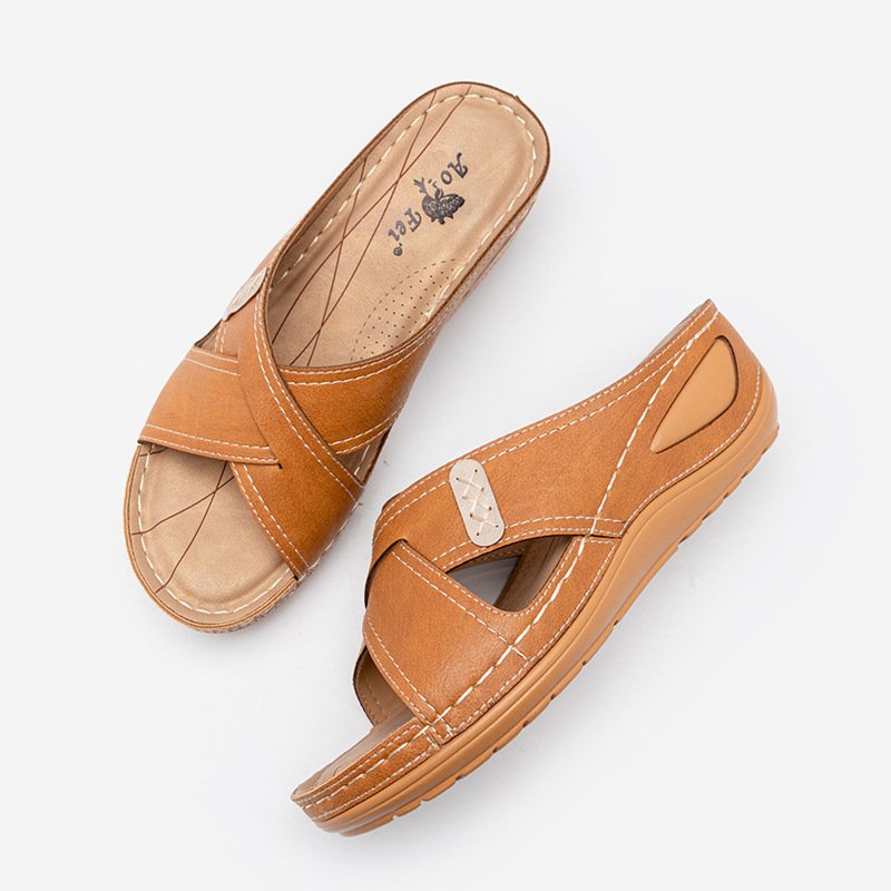2024 Platform Slipper Wedge Heels Slip On Cross Strap Women's PU Slides Sandals