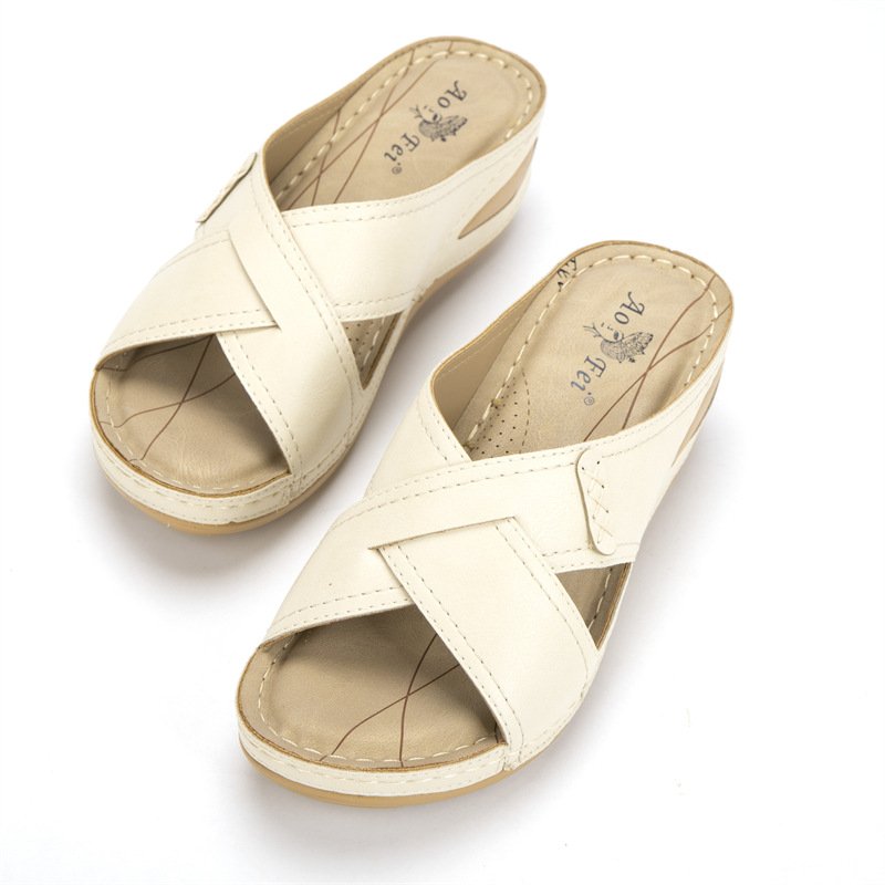 2024 Platform Slipper Wedge Heels Slip On Cross Strap Women's PU Slides Sandals