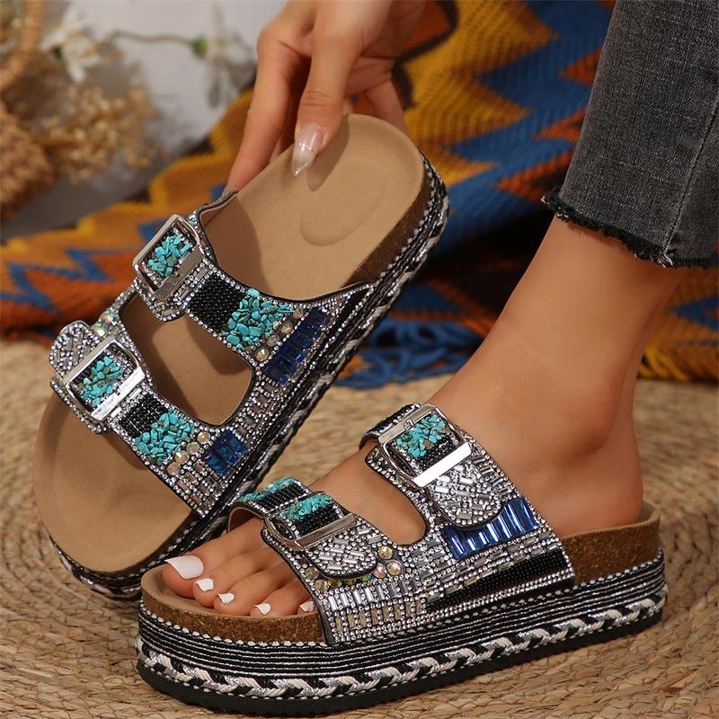 Women Slippers Wholesale Rhinestone Fashion Anti-slippery Beach Casual Sandals 2024 New Comfortable Platform Slippers For Ladies