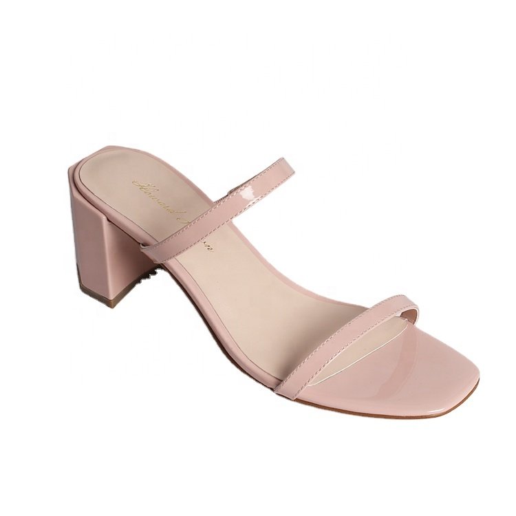 New Fashion Luxury Sexy Women's Sandal Shoes Summer Square Toe High Heel Slide Slipper with Open Toe Open Counter Medium Heel