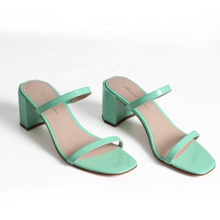 New Fashion Luxury Sexy Women's Sandal Shoes Summer Square Toe High Heel Slide Slipper with Open Toe Open Counter Medium Heel