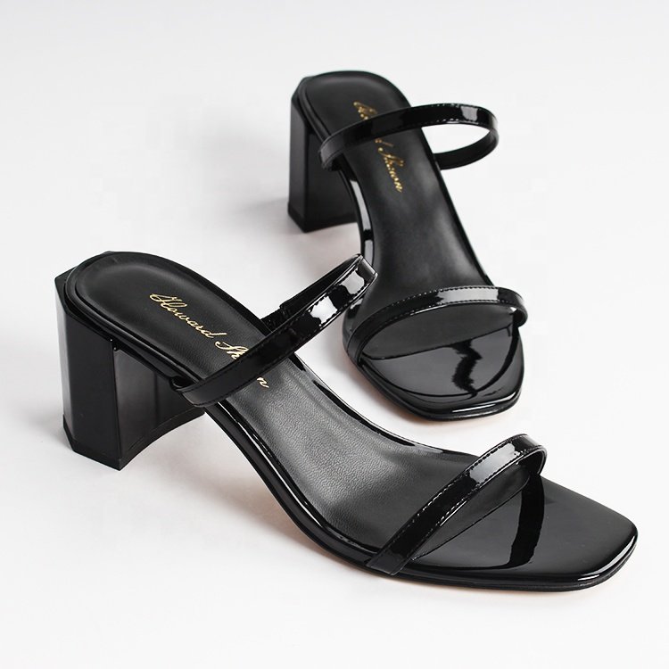 New Fashion Luxury Sexy Women's Sandal Shoes Summer Square Toe High Heel Slide Slipper with Open Toe Open Counter Medium Heel