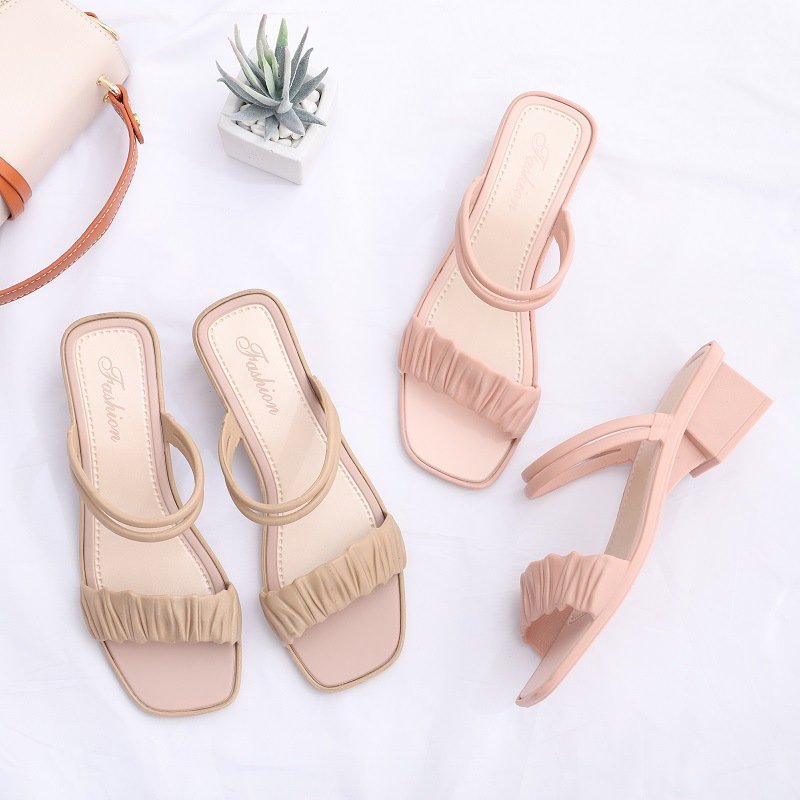 summer heels new sandals and slippers latest platform chunky heels mid women's pumps designer female bow high heels