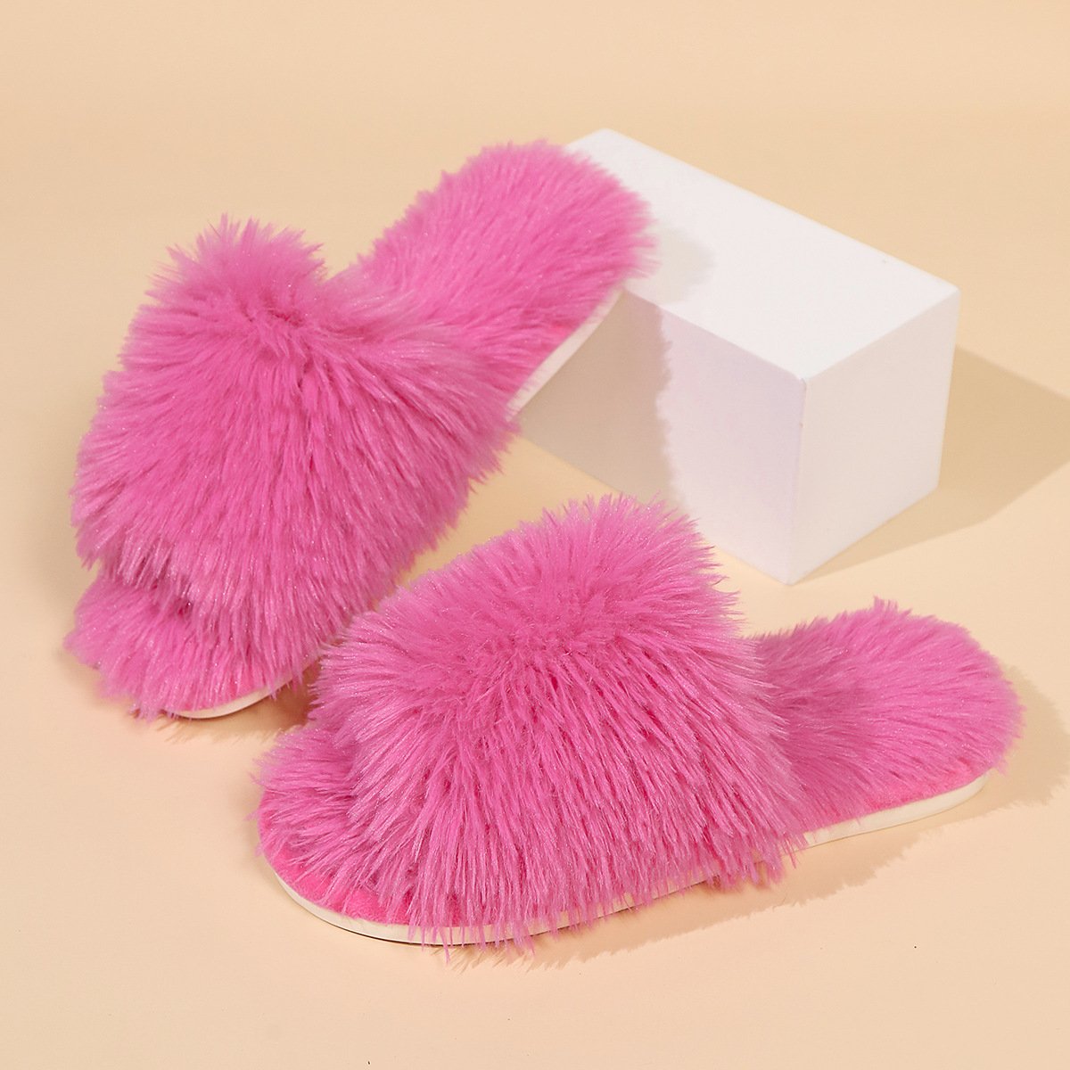 Warm Winter Fur Slides Footwear Plush Flat Indoor Slippers for Women Winter Womens Ladies Home Slippers