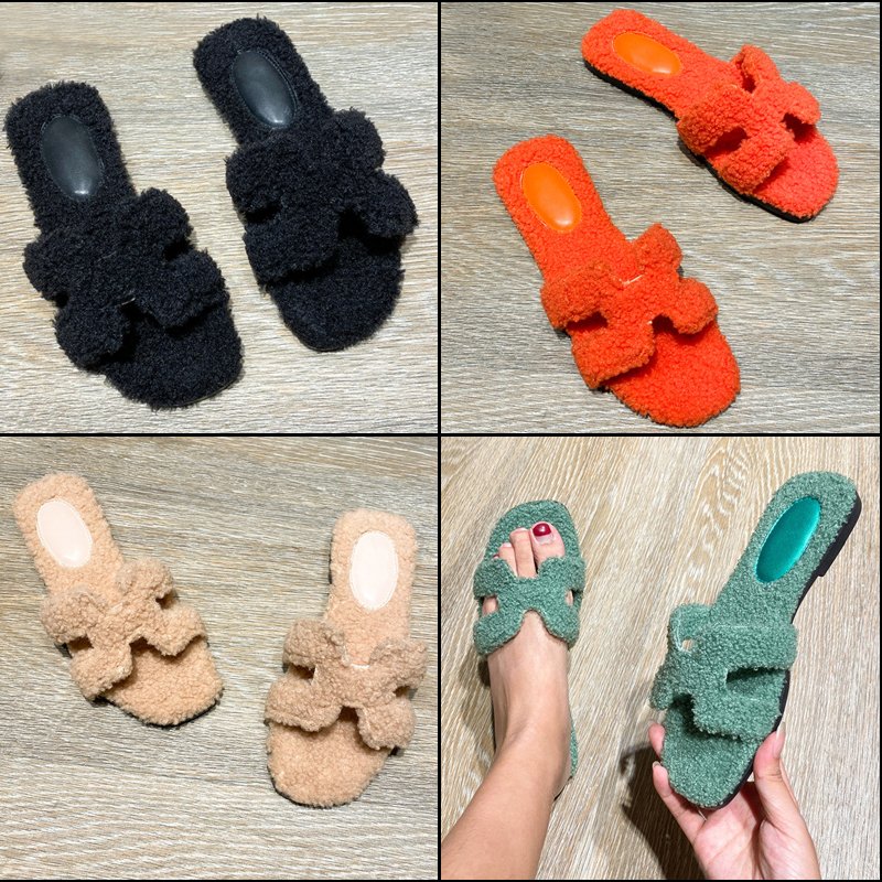 Women Winter Fancy Indoor Faux Fur Slide for Outdoor Lady Casual Soft Warm Faux Suede Slide Slippers Shoes