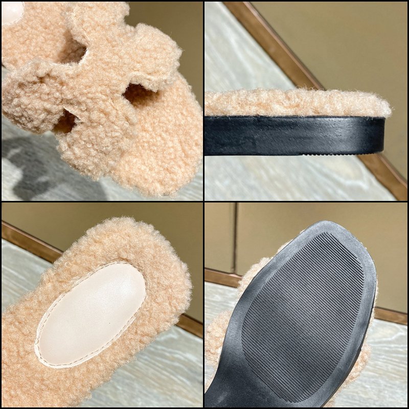 Women Winter Fancy Indoor Faux Fur Slide for Outdoor Lady Casual Soft Warm Faux Suede Slide Slippers Shoes