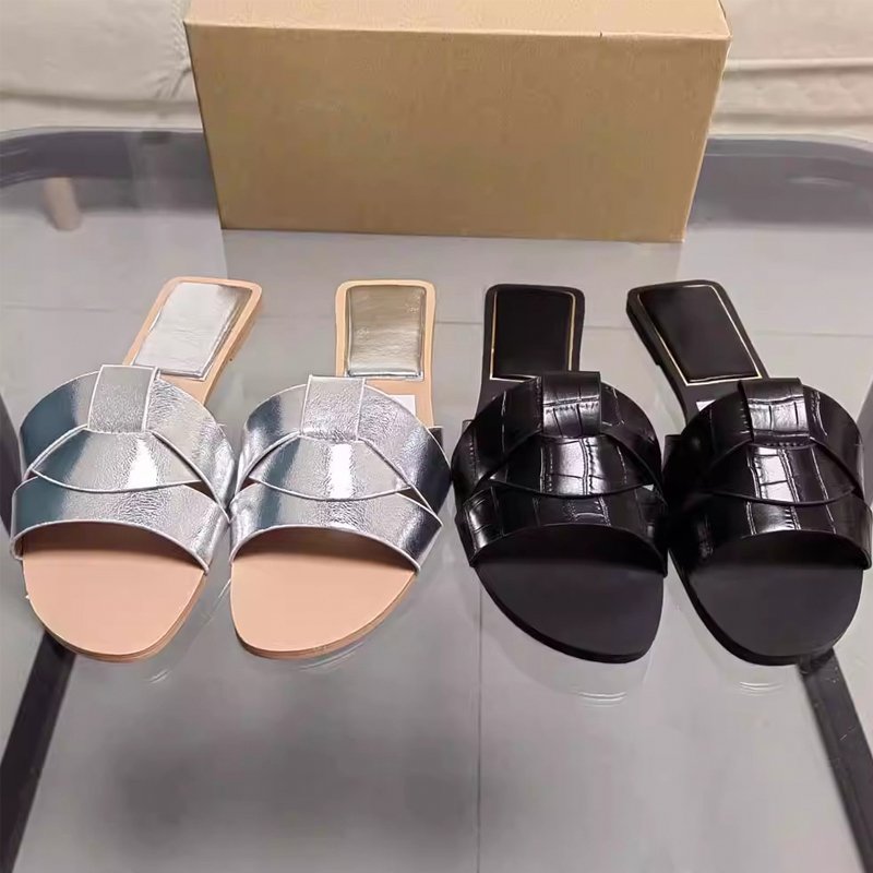 Women Cross Belt Flat Slide Best Sellers Lady Shoes For Outdoor Casual Soft PU Leather Slide Slippers