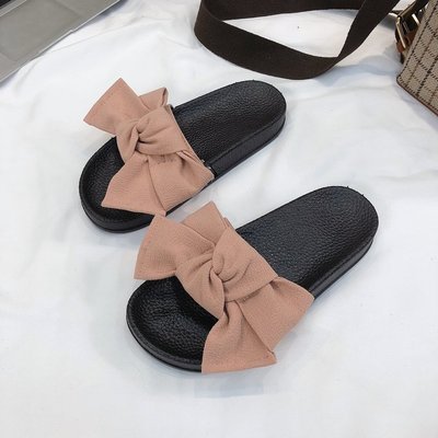large size women's shoes popular in summer indoor outdoor 2024 Europe new bow flat bottom slippers women's casual flip-flops