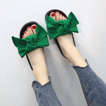 large size women's shoes popular in summer indoor outdoor 2024 Europe new bow flat bottom slippers women's casual flip-flops