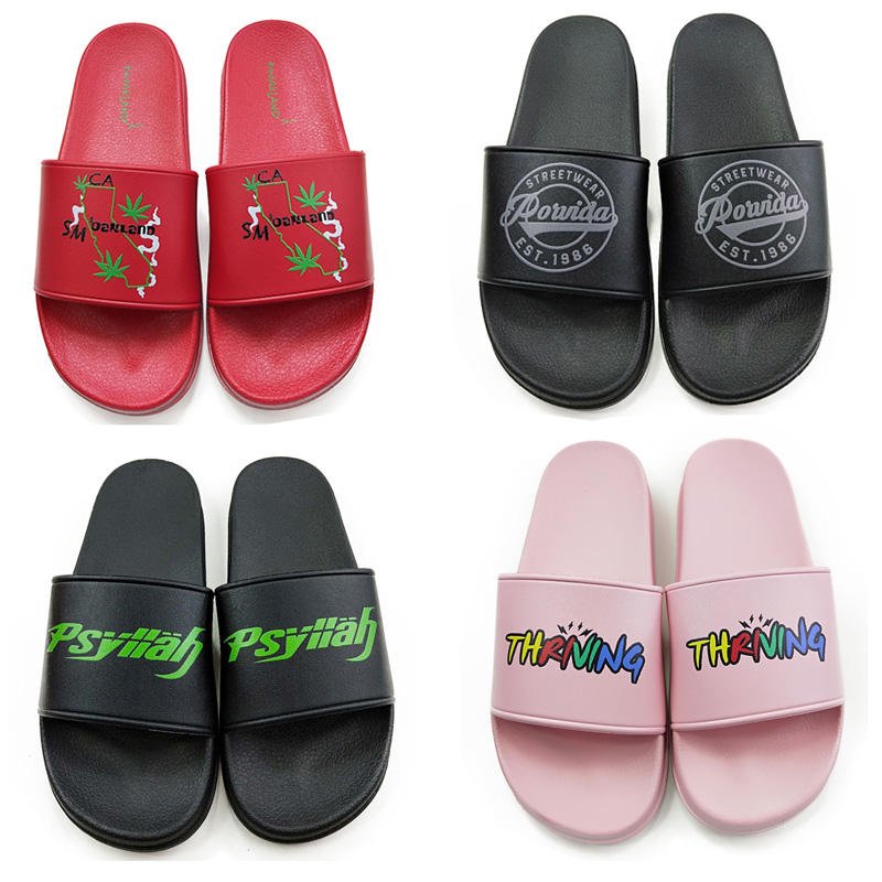 Slide For Man Indoor Pvc Sandals Custom Logo Print Men Embossed Slide Rubber Color Slide Slipper