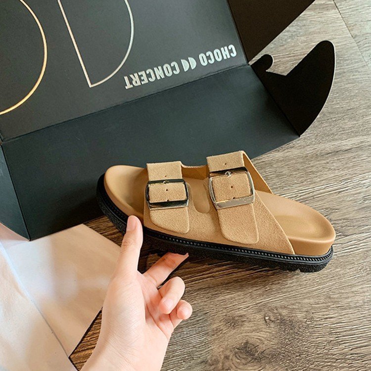 Plus size platform slippers women 2024 New French casual soft bottom slide slippers