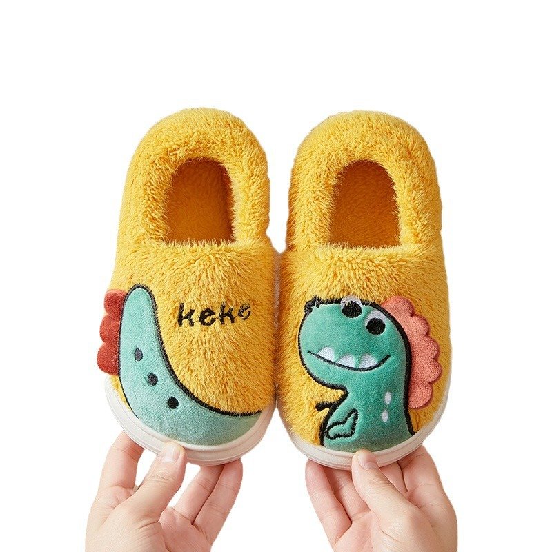 High Quality Cute Dinosaur Slipper Indoor Non-slip Soft Plush Warm Winter Slippers For Kids Boys And Girls Fluffy Furry Slippers