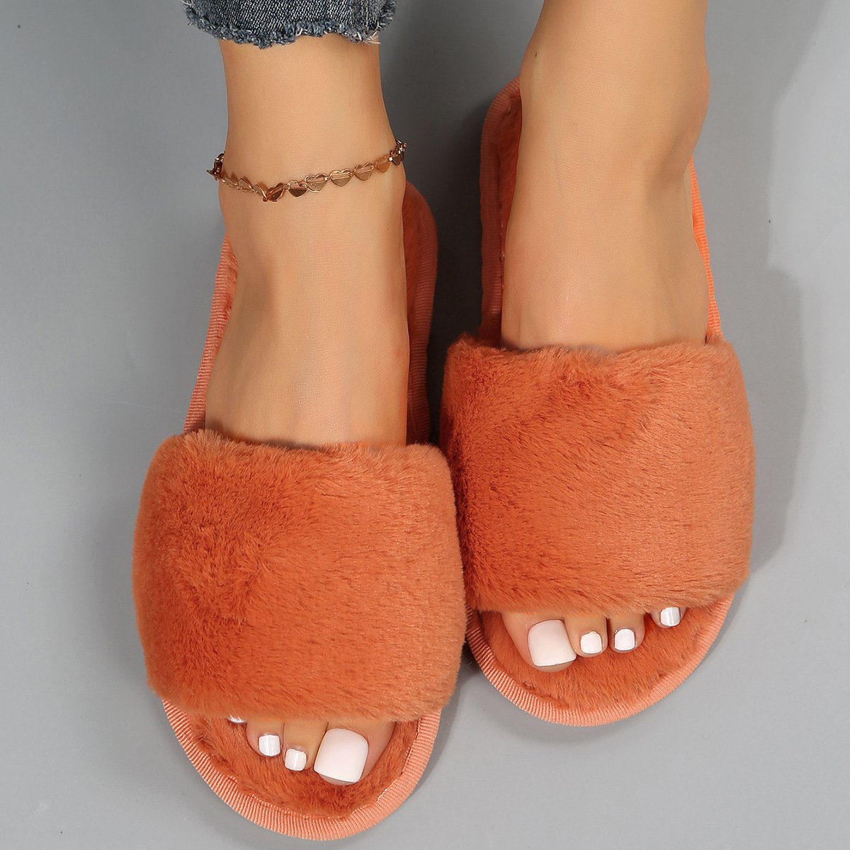 New arrival custom logo cotton fur slippers sip on ladies rhinestone plush indoor slides designer women's furry house slippers