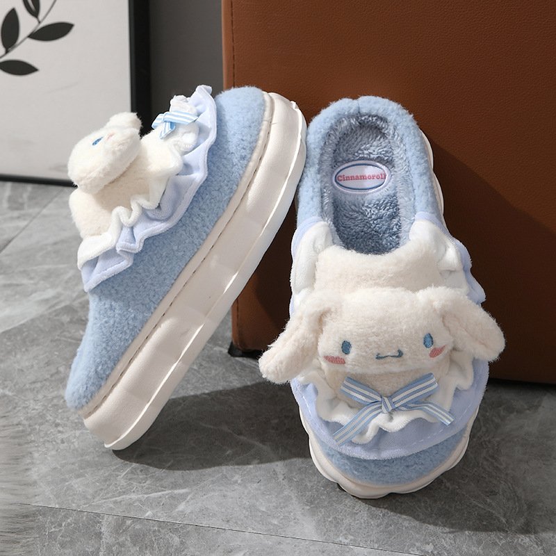 Ruunjoy winter gifts new sanrioed plush slippers kawaii anime kt kulomi Cinnamoroll thick bottom home warm women shoes slippers
