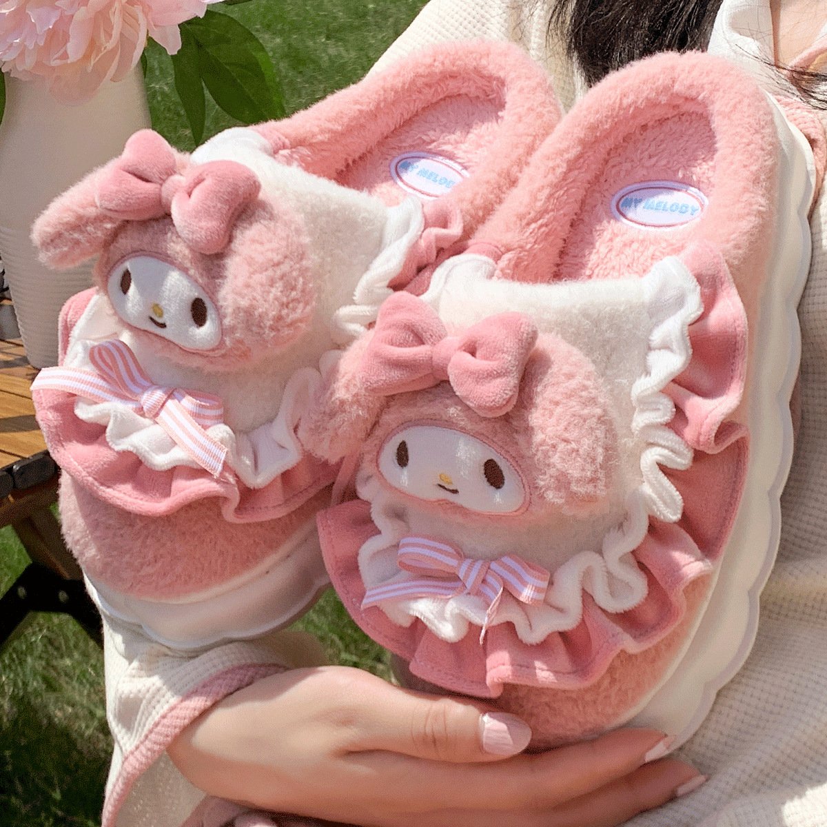 Ruunjoy winter gifts new sanrioed plush slippers kawaii anime kt kulomi Cinnamoroll thick bottom home warm women shoes slippers