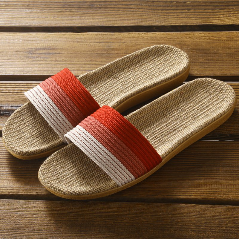 New linen slippers for Women summer household couple indoor sandals soft bottom linen woven slippers for Men Summer