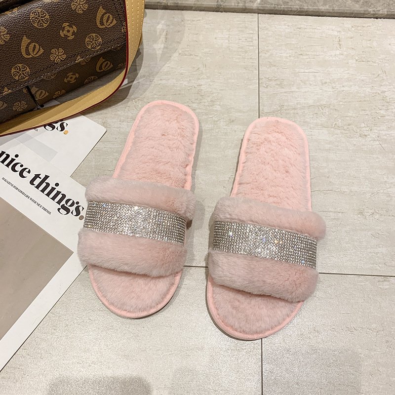 Fashion ladies slippers 2024 fluffy home slippers fuzzy fur slippers for women