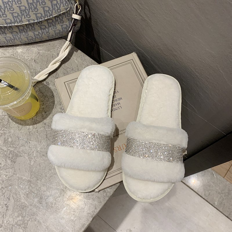 Fashion ladies slippers 2024 fluffy home slippers fuzzy fur slippers for women