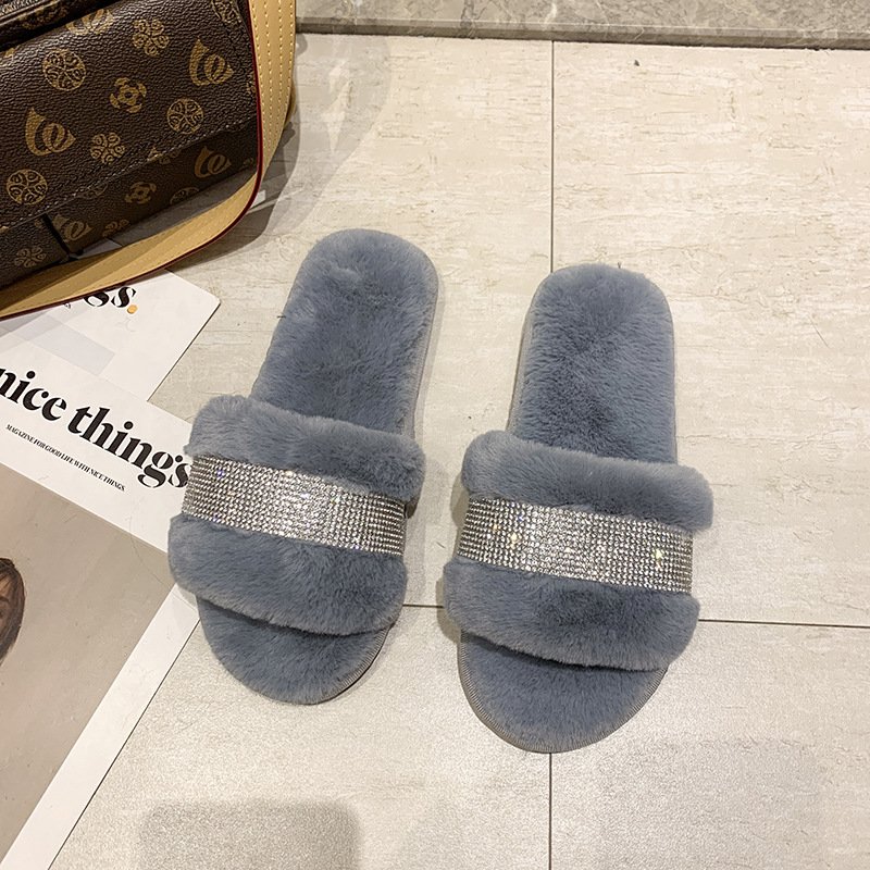 Fashion ladies slippers 2024 fluffy home slippers fuzzy fur slippers for women