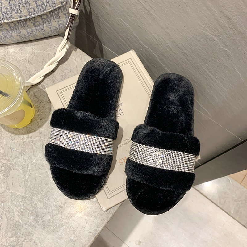 Fashion ladies slippers 2024 fluffy home slippers fuzzy fur slippers for women