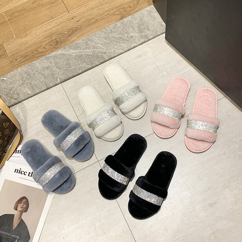 Fashion ladies slippers 2024 fluffy home slippers fuzzy fur slippers for women