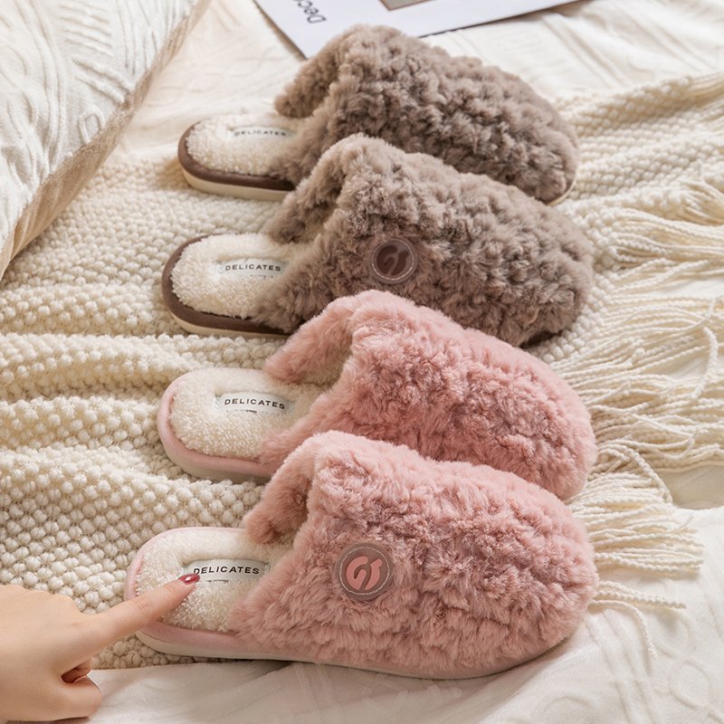 Autumn and winter home with non-slip thick bottom men and women couples home with plush indoor and outdoor cotton slippers
