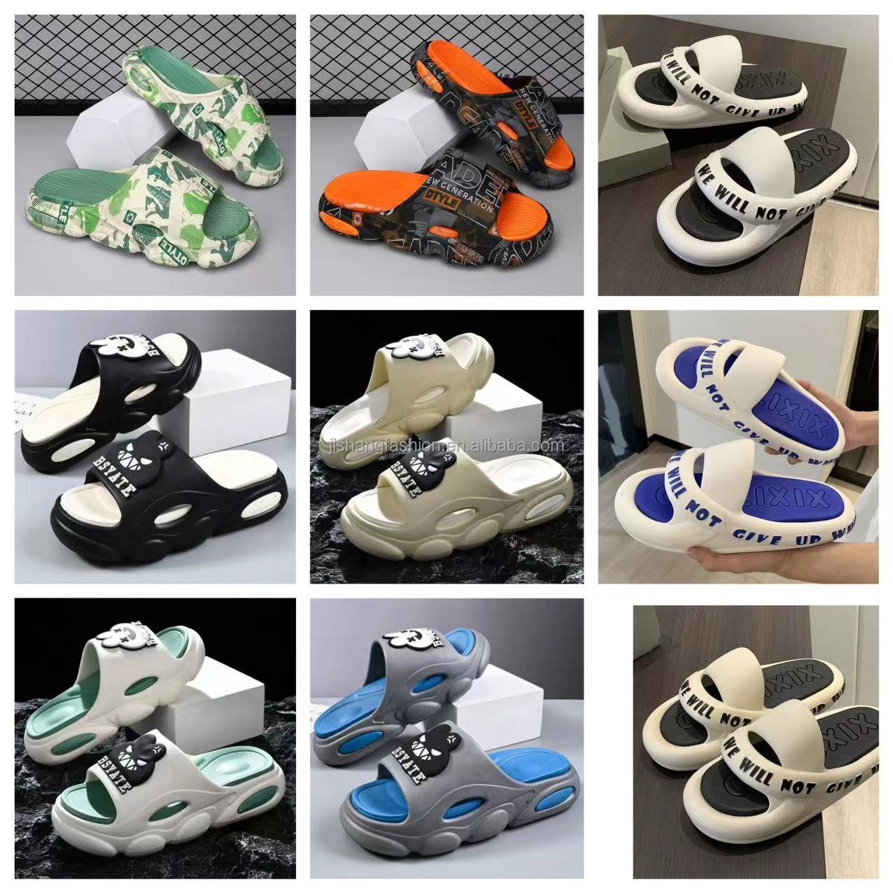 Low price wholesale unisex indoor printed blank slide slippers PVC customized logo household slippers for men and women