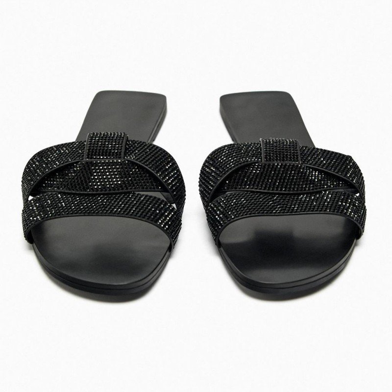 Summer new women's shoes black shiny cross strap sandals flat ladies slide slippers