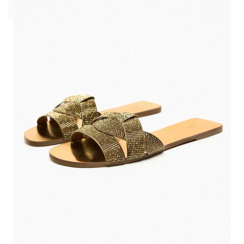 Summer new women's shoes black shiny cross strap sandals flat ladies slide slippers