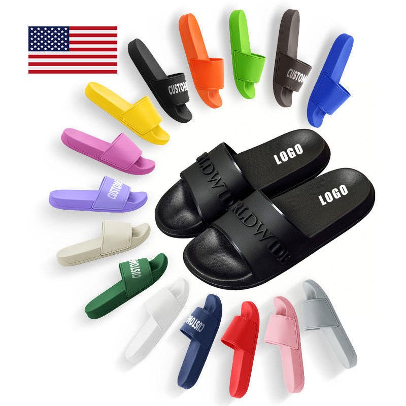 Rubber Unisex Logo Pattern Black Plain Men's Sandals Slides Slippers Custom Slides Sandals With Logo