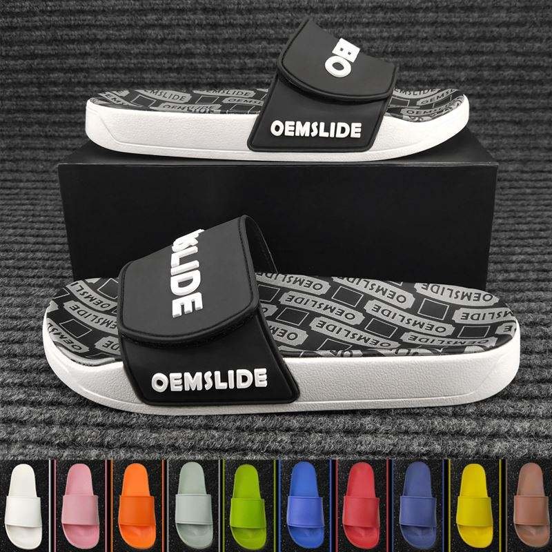 Rubber Unisex Logo Pattern Black Plain Men's Sandals Slides Slippers Custom Slides Sandals With Logo