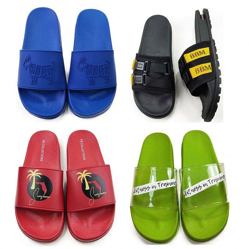 Rubber Unisex Logo Pattern Black Plain Men's Sandals Slides Slippers Custom Slides Sandals With Logo