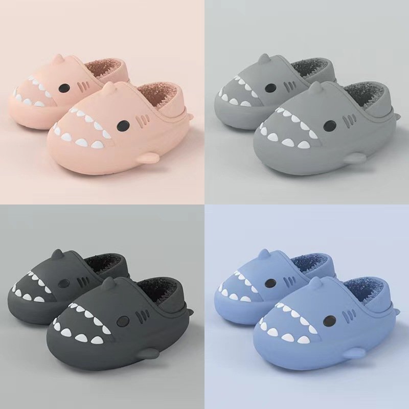 Cozy Winter Fashion House Slippers Cute Plush Shark Slides EVA Insole Fur Lining Anti-Slip shark slides slipper
