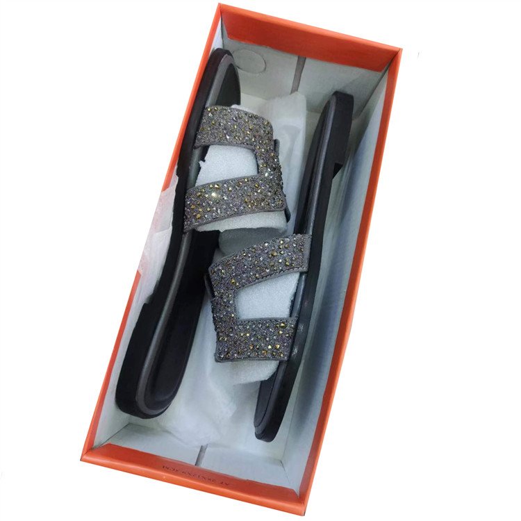 2024 fashion Slippers shining luxury rhinestone diamond Low heeled Slide Sandals famous brand women slippers shoes for women