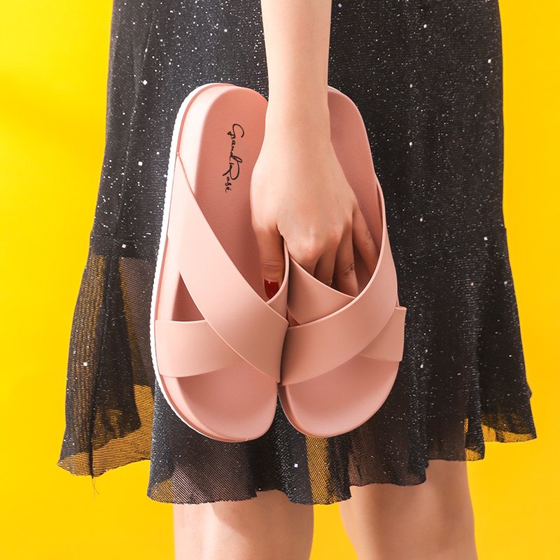 Lady softer EVA summer beach sandal with cross weaving looking straps Slides comfortable arch support slippers