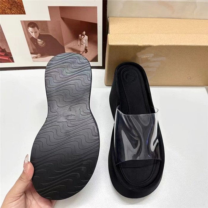 New 2024 summer new fashion thick bottom versatile high-heeled slope with transparent one-strap sandals slippers babouche woman