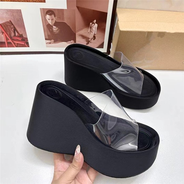 New 2024 summer new fashion thick bottom versatile high-heeled slope with transparent one-strap sandals slippers babouche woman