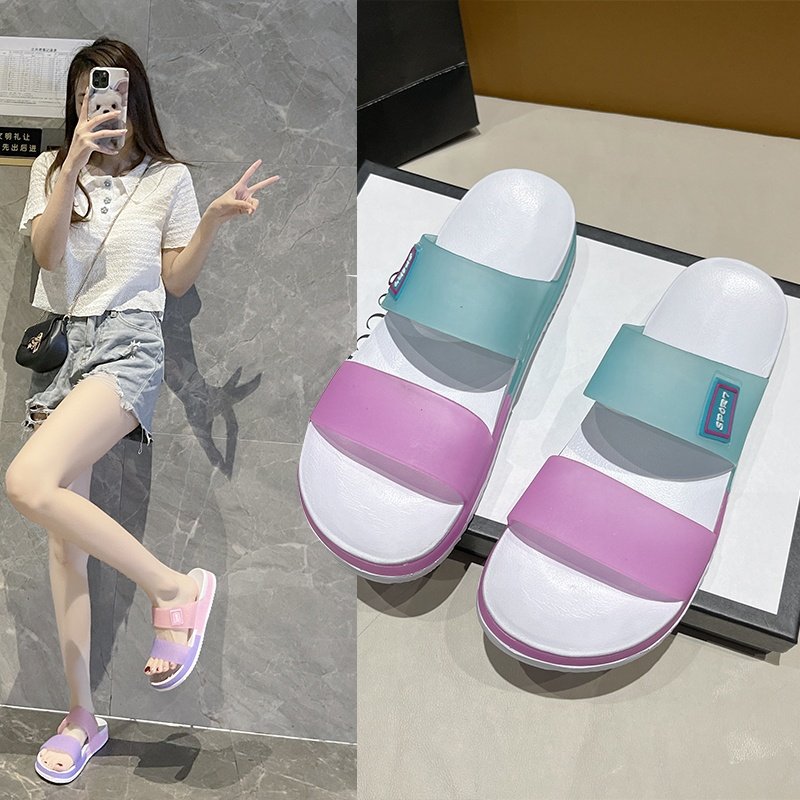 Wholesale women summer plush sandal EVA casual indoor outdoor slides slippers beach sporty slippers for womans