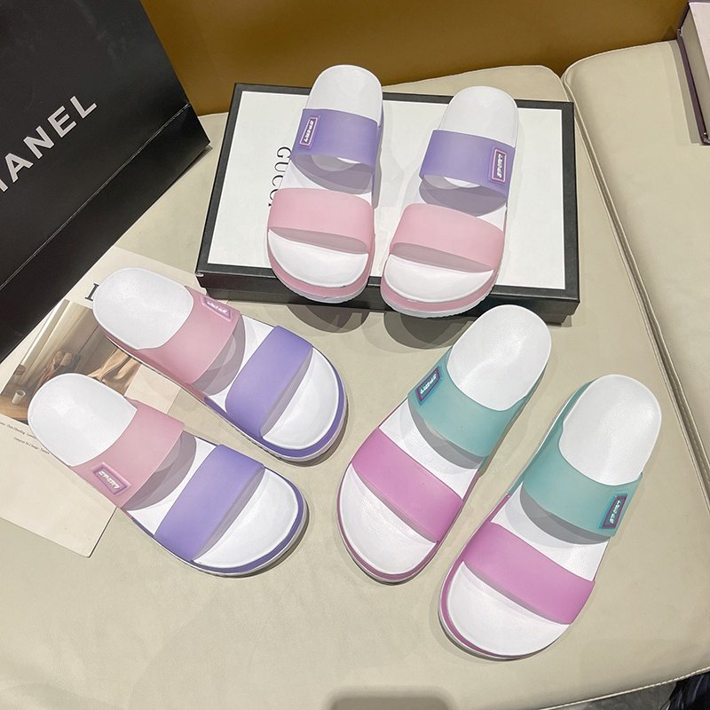 Wholesale women summer plush sandal EVA casual indoor outdoor slides slippers beach sporty slippers for womans
