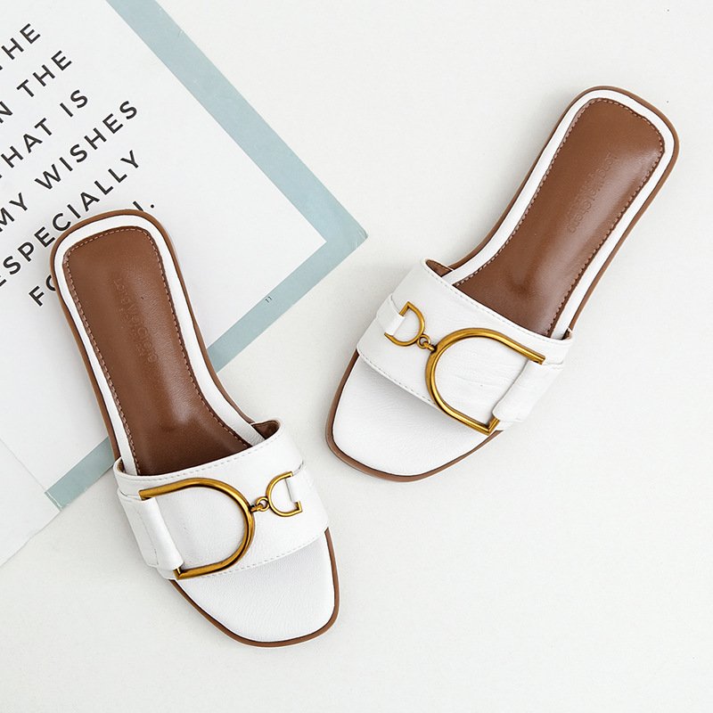 2024 Fashion Square Toe Slippers Sandals Flat Shoes Women Ladies Sandals Summer Casual Slides Slippers